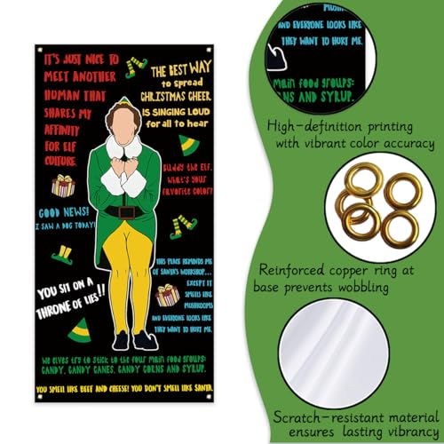 Funny Christmas Banner - Red & Green Elf Movie Decor, 71x35in