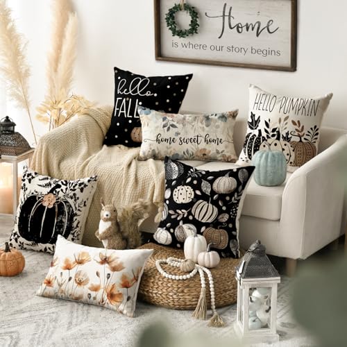 Autumn Hello Pumpkin Throw Pillow Covers - Set of 4, 18x18 Inches