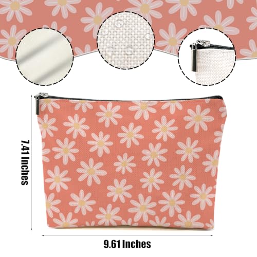 Vintage Daisy Floral Linen Makeup Bag Travel Cosmetic Organizer Pouch