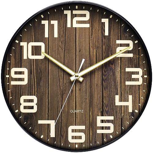 NUOVO 12-Inch Silent Wall Clock - Dark Brown Wooden Grain Decorative Clock