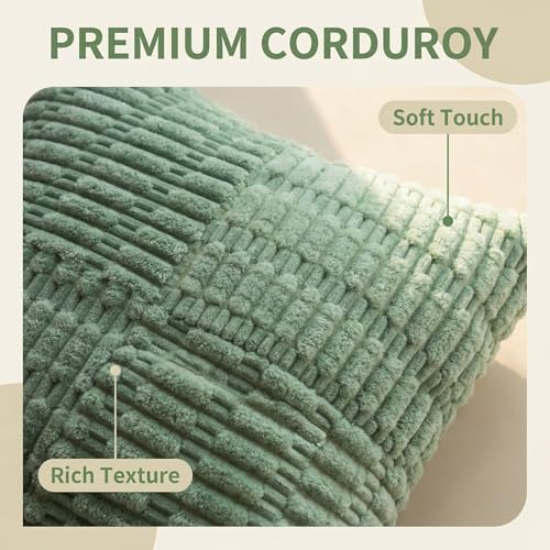 Ni-JASW Sage Green Corduroy Throw Pillow Covers 18x18 Set of 2 - Dual-Sided Design