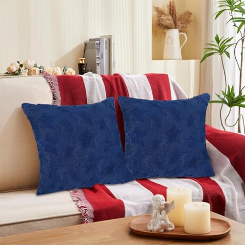 4th of July Pillow Covers Set of 2 - 18x18 Blue Star Design
