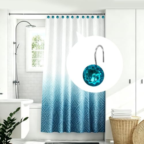 Lake Green Bling Shower Curtain Hooks - 12PCS Rhinestone Design