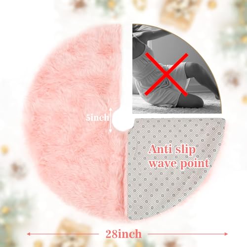 Pink Faux Fur Christmas Tree Skirt 28 Inch for Holiday Decor - MACTING