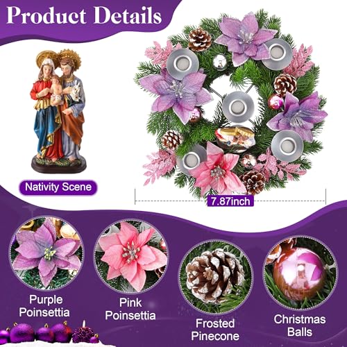 Christmas Advent Wreath Candle Holder - Standing Style with Flameless Candles