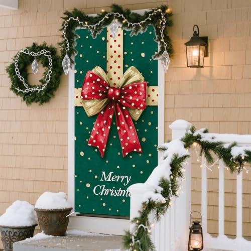 Christmas Bow Dots Door Banner - 35x71 Inches Polyester Decor