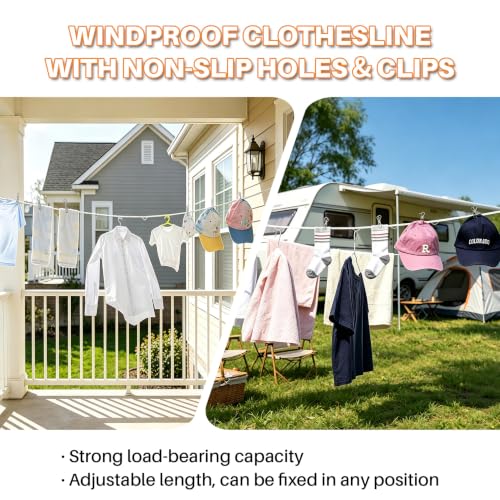 Aurosturt Portable Clothesline, 12.5 FT Travel Laundry Line with 12 Clips