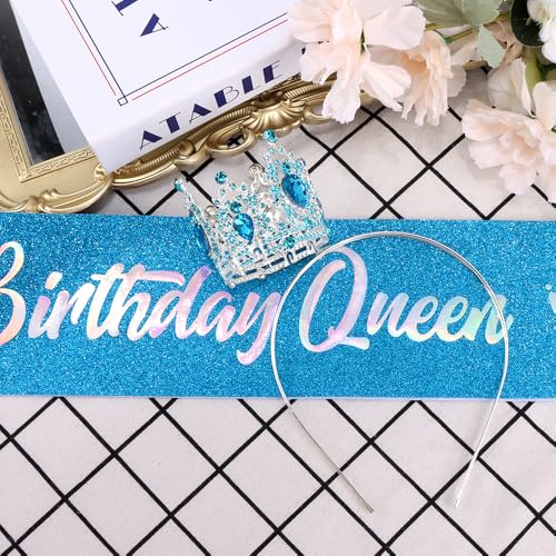 Birthday Queen Sash and Rhinestone Tiara Crown Set for Women