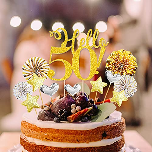 Gold 50th Birthday Cake Topper Set - 19pcs Decorations for Men & Women