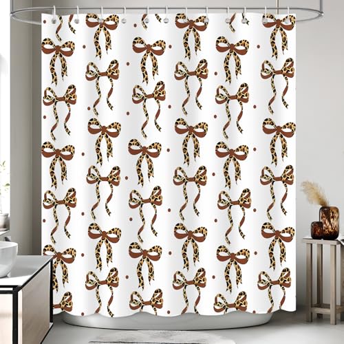 APROPHIC White Leopard Print Bow Shower Curtain 72x72 Inches Waterproof Polyester Teen Bathroom Decor