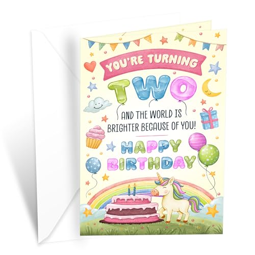 2nd Birthday Greeting Card - Made in USA, Eco-Friendly Thick Card Stock, Premium Envelope, 5x7.75in