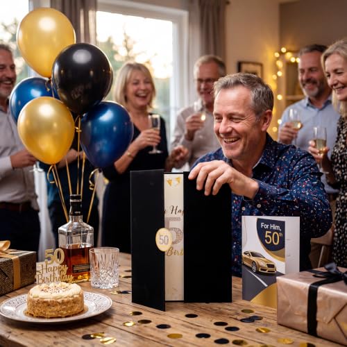 50th Birthday Guest Book Alternative Card - Black Gold Sign-In Board
