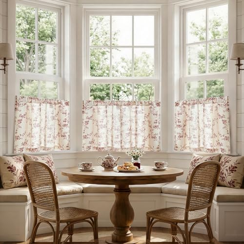 jinchan Floral Linen Kitchen Tier Curtains - 24 Inch, 2 Panels