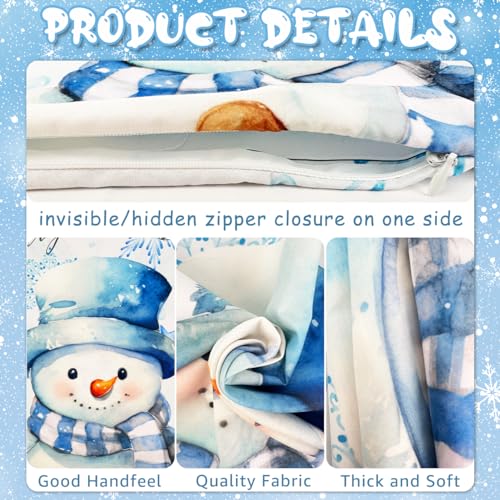 Blue Christmas Pillow Covers Set of 4 - Snowman & Tree Designs