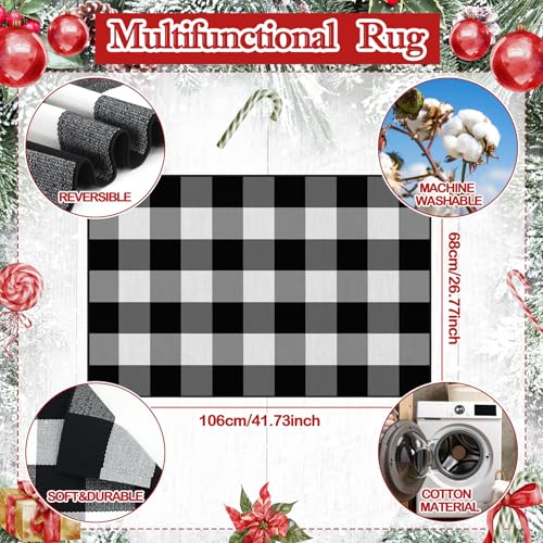 Christmas Doormat Set with Reindeer & Buffalo Plaid Layered Entry Rugs - Let It Snow Variation