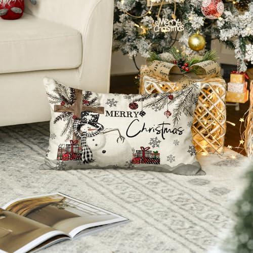 AVOIN colorlife Christmas Snowman Throw Pillow Cover, 12 x 20 Inch