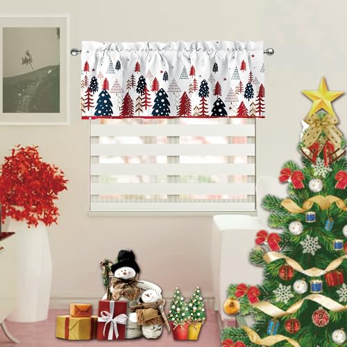 Christmas Window Valance - Tree & Snowflake Design, 52x18 Inch, Winter Decor - Variation of Tree-a