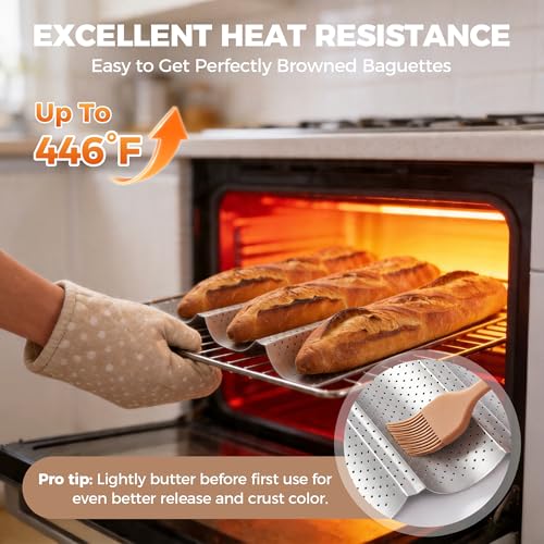 Nonstick Perforated Baguette Bread Pan for 3 Loaves
