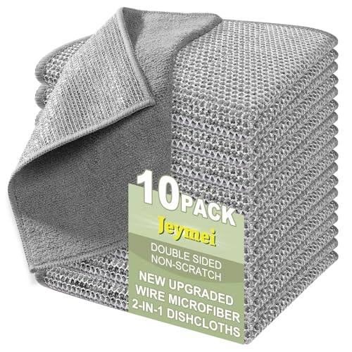 Jeymei Non-Scratch Wire Dishcloths - Multipurpose Cleaning Rags, 10-Pack