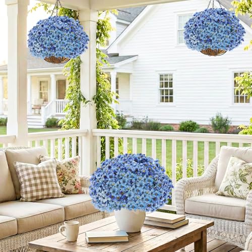 Powbrace 22-Pack Artificial Flowers, UV-Resistant Silk Fake Plants - Blue