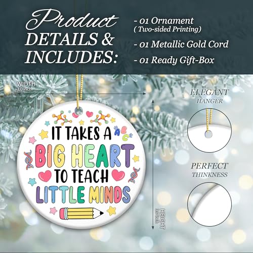 Heartfelt Teacher Ornament 2025 - It Takes a Big Heart to Teach Little Minds