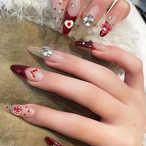 Valentine Heart Nail Charms 3D Rhinestones & Crystal Gems Set