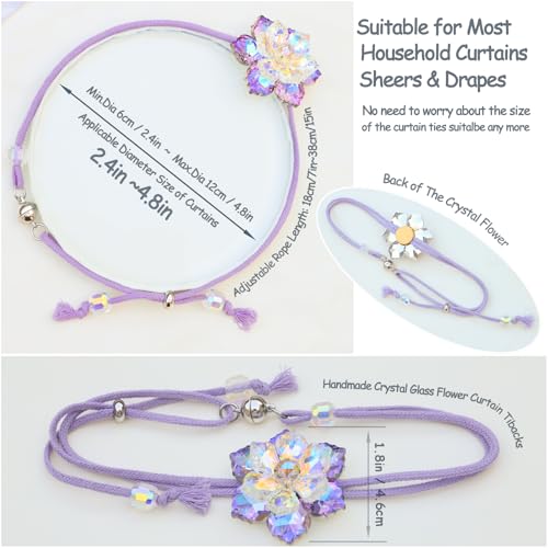 Magnetic Crystal Flower Curtain Tiebacks - Purple Adjustable 2-Pack