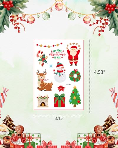 Christmas Temporary Tattoos for Kids - 12 Sheets Holiday Party Favors