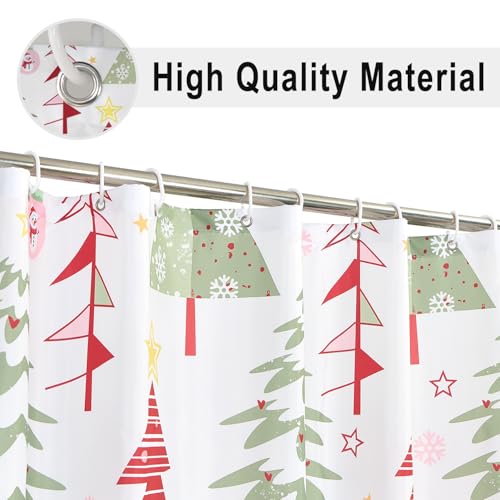 Christmas Tree Shower Curtain with Snowmen Stars & Snowflakes - 72x72 Inches, Pack of 1