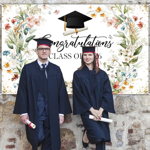 Wildflower Graduation Backdrop Banner - Class of 2026, 70.8 x 43.3 Inch