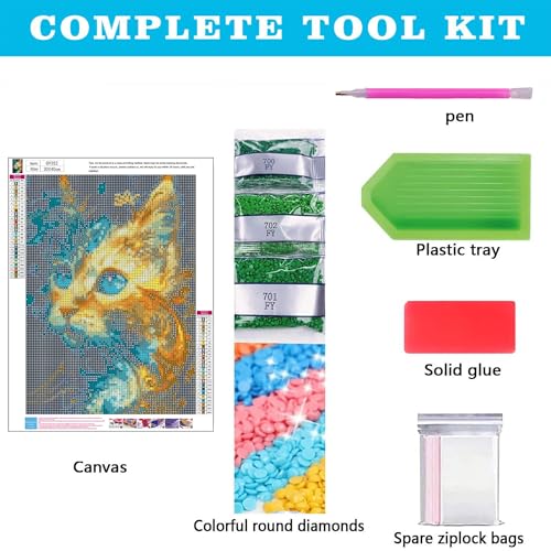Cat Diamond Art Kit for Adults - 5D DIY Full Drill Painting 12x16"