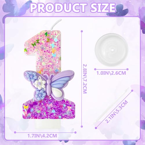 HXOUSE Butterfly Number 1 Birthday Candle - Pink & Purple Cake Topper
