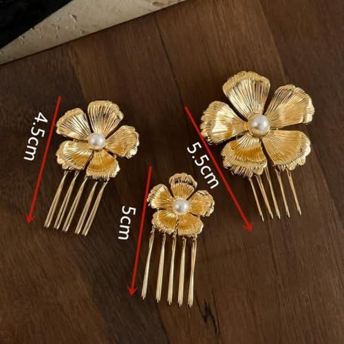 SICOPEE 3 Pack Vintage Gold Flower & Pearl Hair Combs for Wedding Bridal