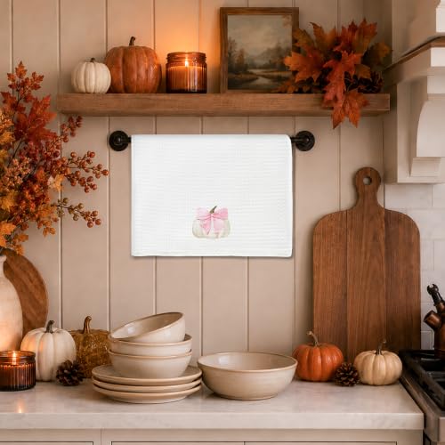 Pink Coquette Bow Pumpkin Kitchen Towel - Color 6, 16x24 Inch Fall Hand Towel