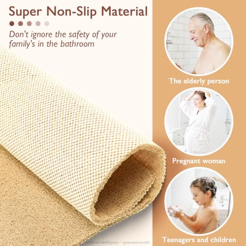 Kautudrum Khaki Non Slip Shower Mat 40x16 Inch, Quick Dry Loofah Bath Rug, Soft Bathroom Floor Mat for Tub & Shower