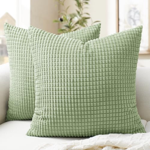 Softalker Sage Green Corduroy Throw Pillow Covers 18x18, 2 Pack