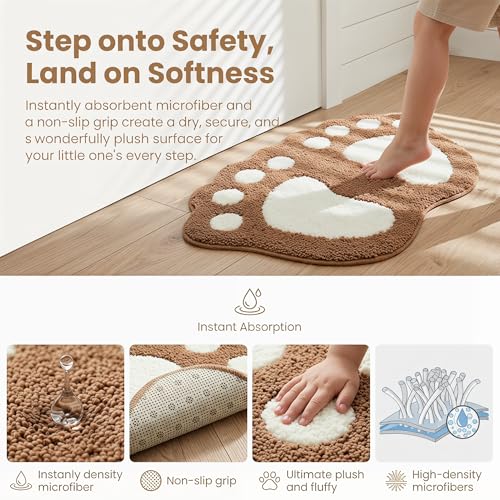 TOPCHANCES Big Feet Bath Mat - Non-Slip, Absorbent Microfiber Rug (16" x 24", Coffee)