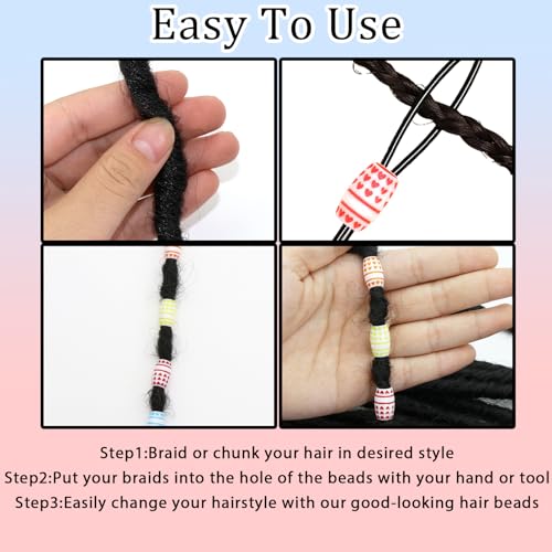 VENOFEN 50PCS Colorful Acrylic Hair Beads for Braids and Dreadlocks