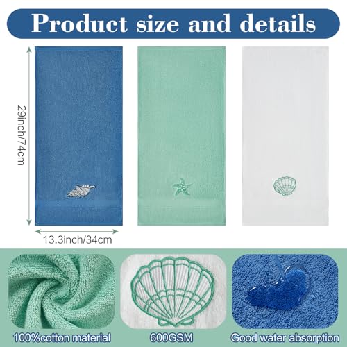 Dark Blue 3-Pack Cotton Hand Towels - Soft & Absorbent 13x29