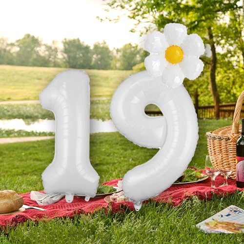 40-Inch White Number 9 Daisy Balloon Set for 9th Birthday Party