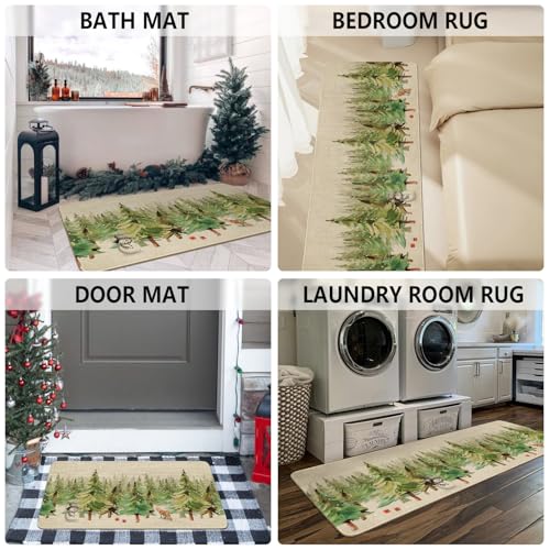 2025 Christmas Kitchen Rugs Set of 2 - Snowy Forest Deer Fox Snowflake Decor