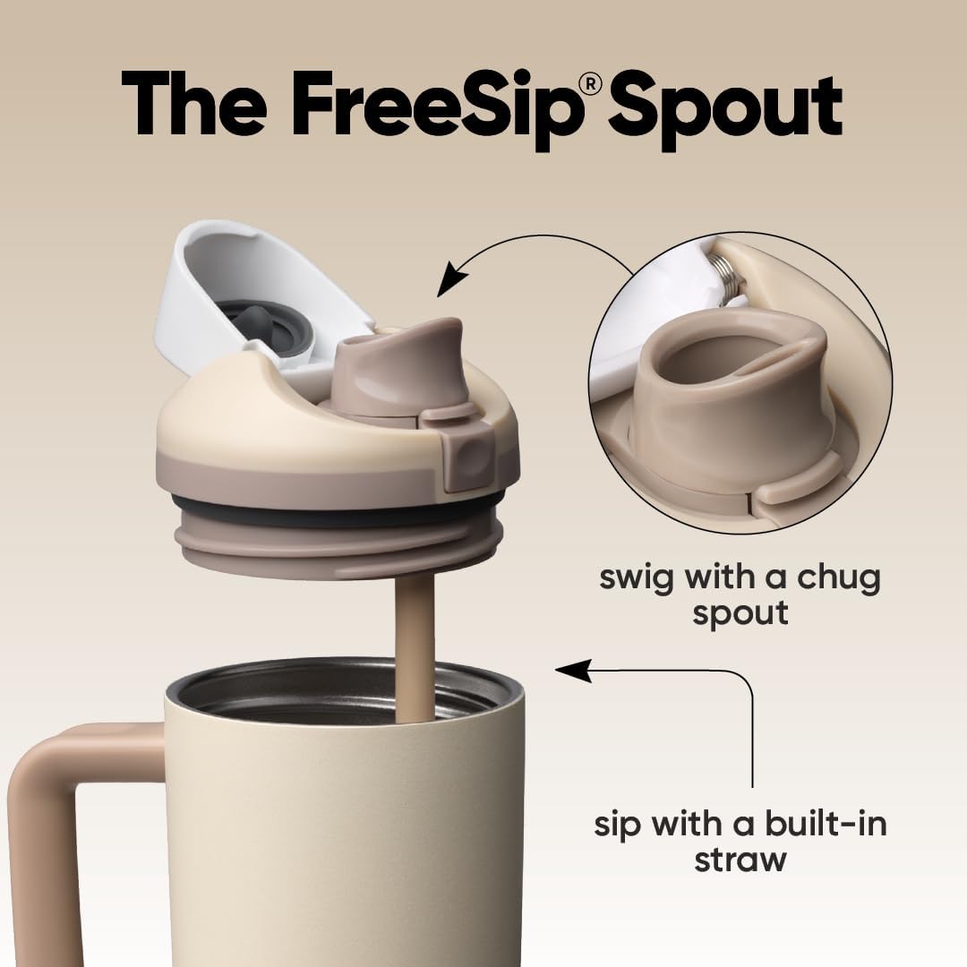 Owala FreeSip Tumbler - 30 Oz Stainless Steel - Tan (Lightly Toasted) for Easy Hydration