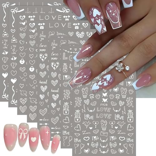 Valentine Nail Art Stickers - 8 Sheets 3D Self-Adhesive Heart Decals