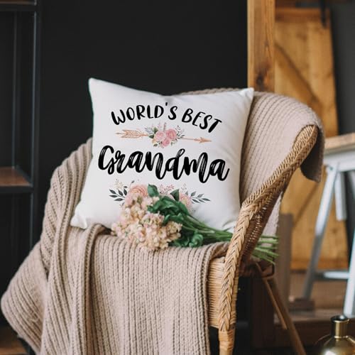 Grandma Throw Pillow Cover - World's Best Grandma Gift, 18x18in
