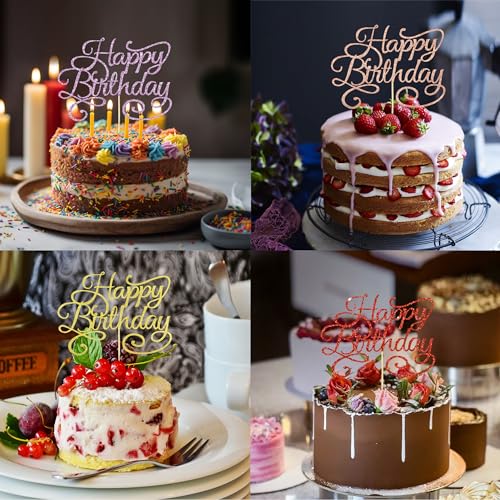 Happy Birthday Cake Topper - Black Glitter Decoration