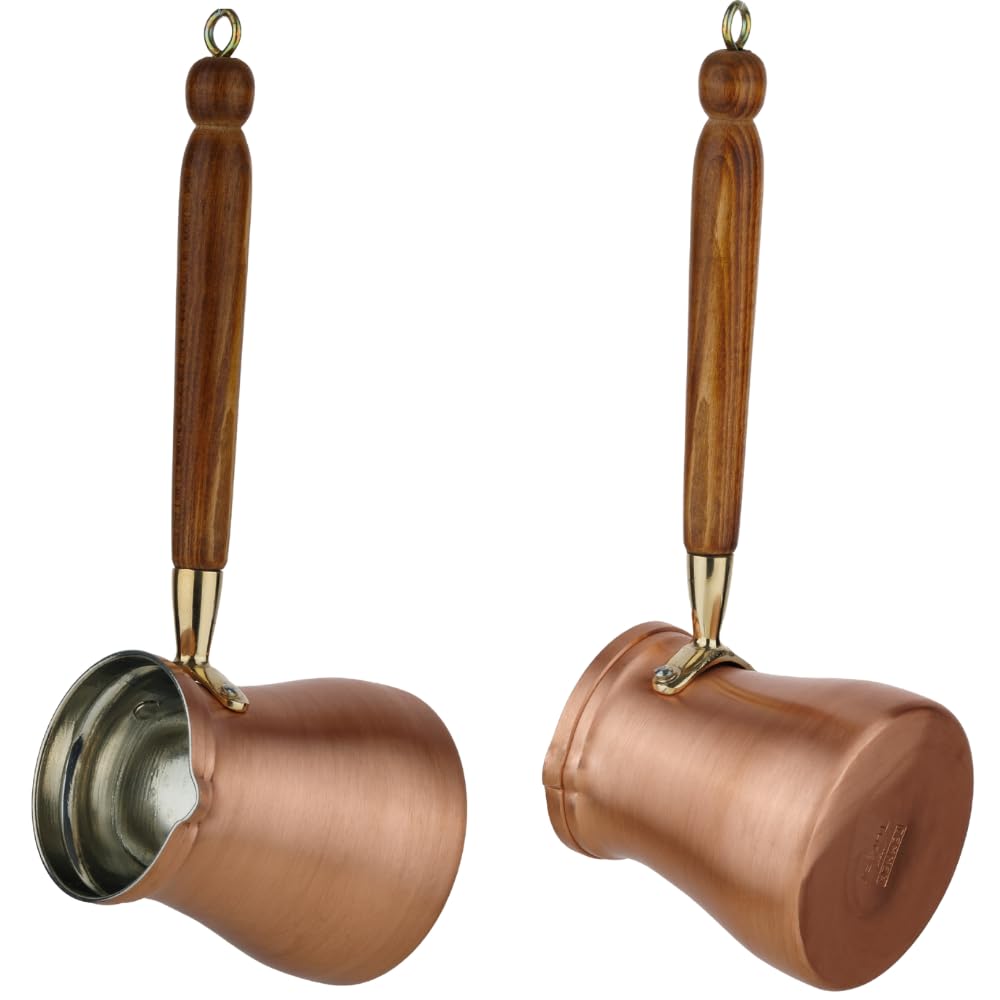 DEMMEX Turkish Coffee Pot – 1mm Thick Brushed Copper Cezve, Ibrik, Briki, Stovetop Greek Arabic Coffee Server, 100% Handmade in Turkey, 15 fl oz, Serves 6