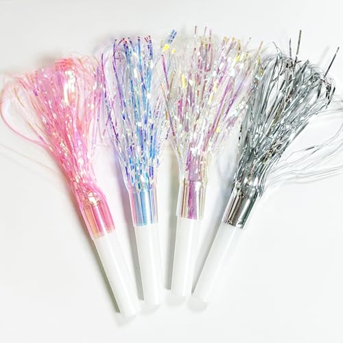 12 Pack Glitter Party Blowers - Metallic Fringed Noise Makers