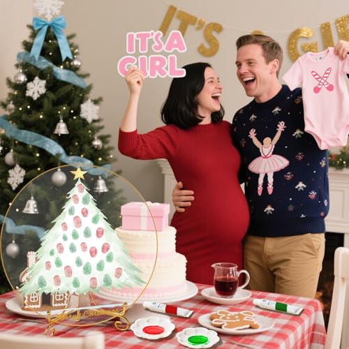 Christmas Gender Reveal Fingerprint Tree Guest Book Game