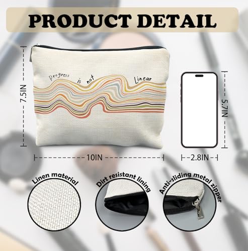 Progress Is Not Linear Linen Makeup Bag Inspirational Travel Pouch