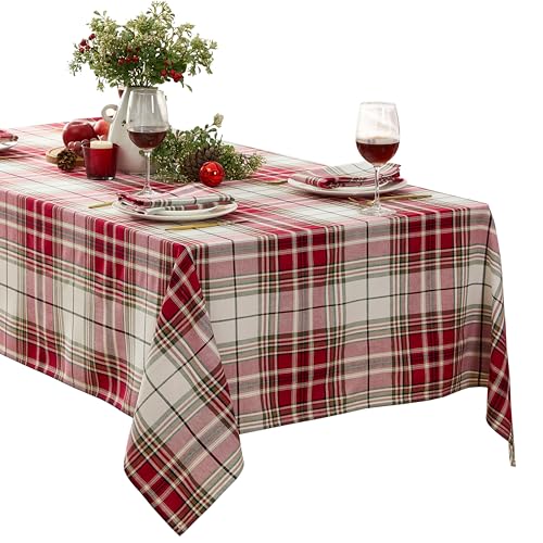 Christmas Sully Red Plaid Fabric Tablecloth 60x120 Inch Rectangular